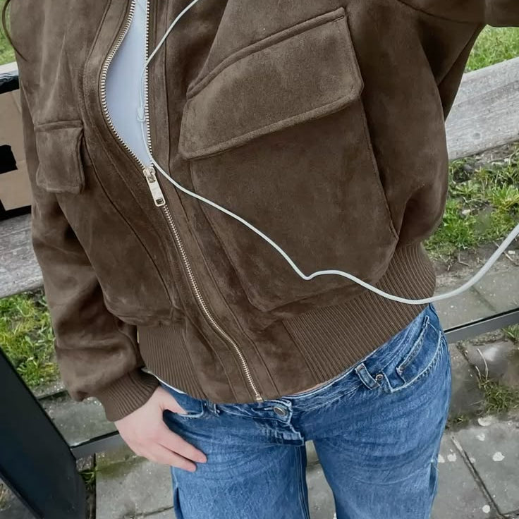 Sara Kunstleder-Optik Suede Bomberjacke