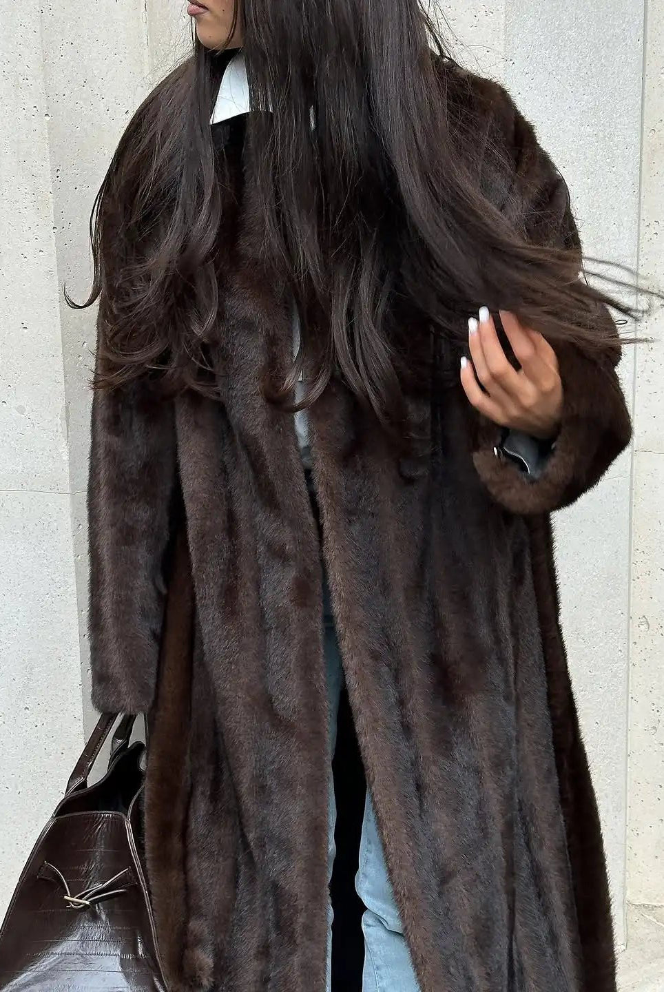 ZEYA - Alicia Faux Fur Maxi Coat with Belt