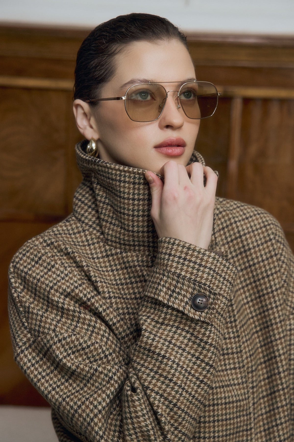 ZEYA - Amy Funnel Neck Houndstooth Short Jacket