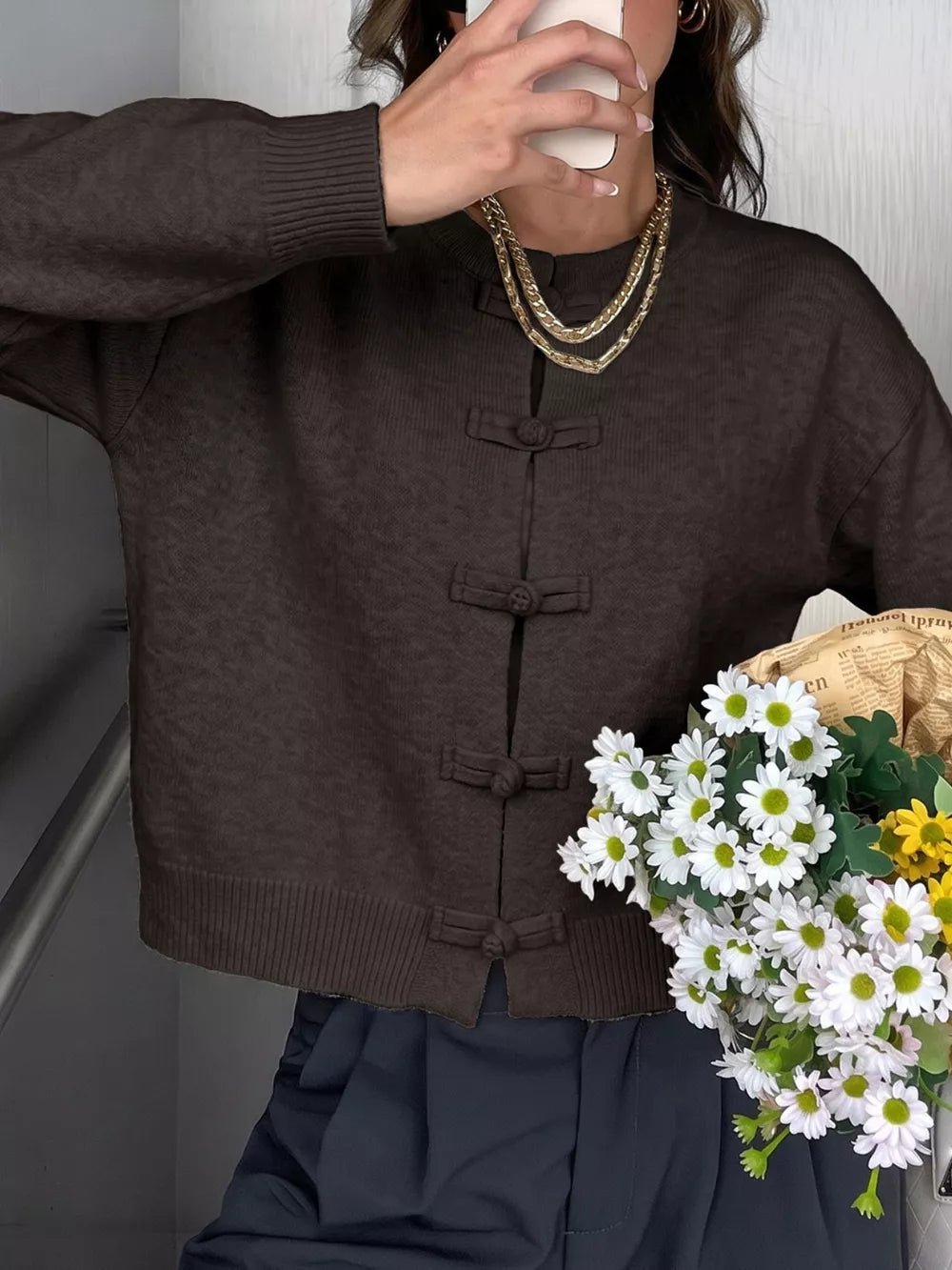 ZEYA - Angela Frog Knots Knitted Cardigan