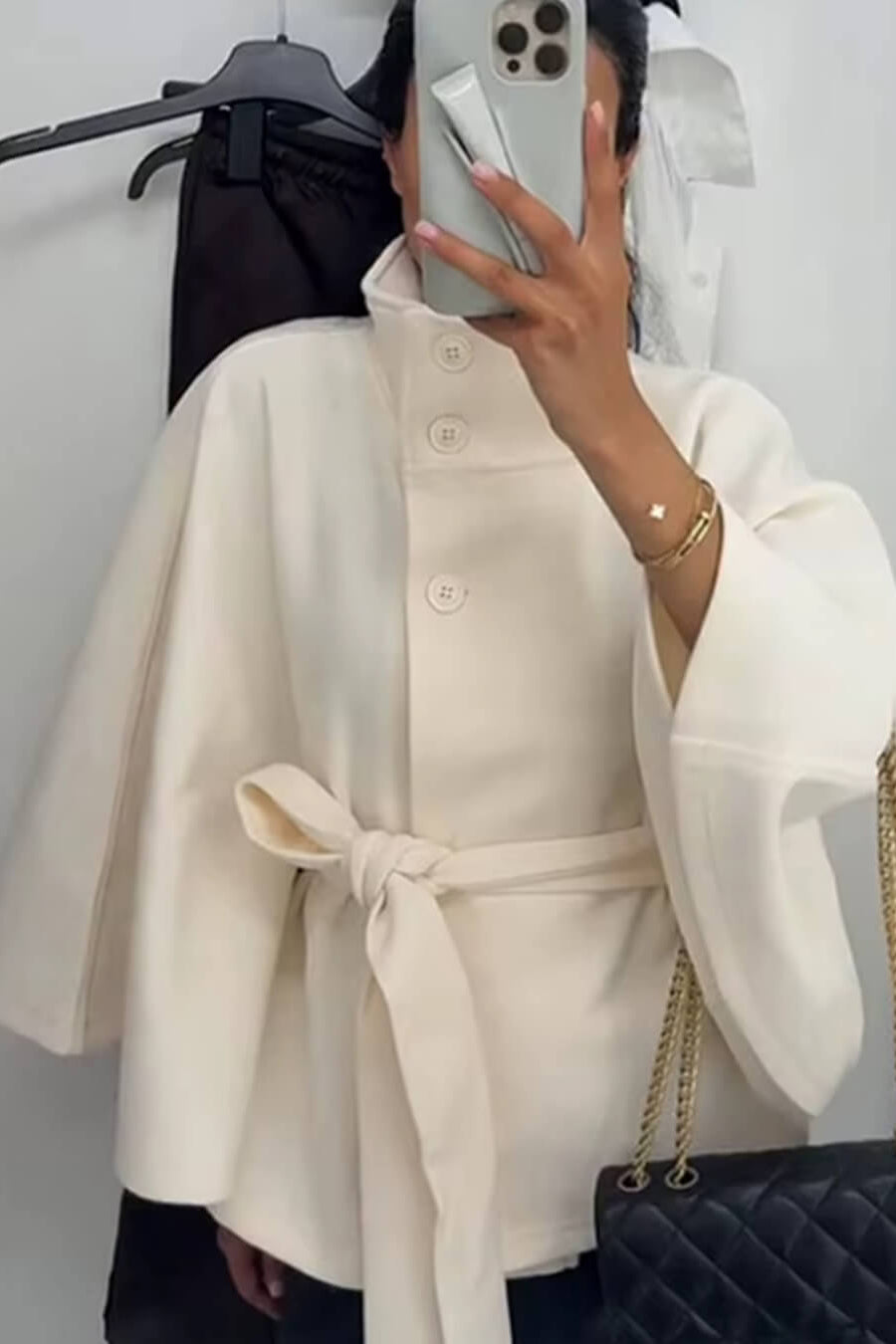 ZEYA - Arianne Elegant High - Neck Belted Cape Jacket