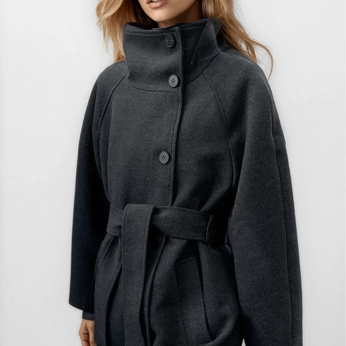 ZEYA - Arielle High Collar Long Belted Coat