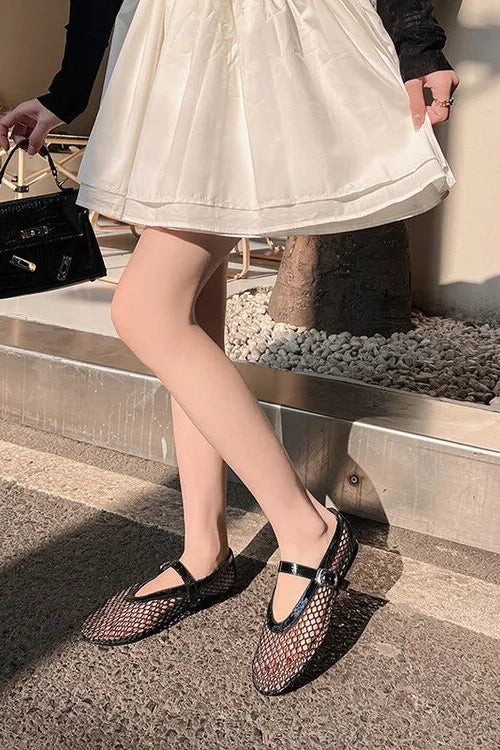 ZEYA - Beatrice Buckled Mesh Ballet Flats