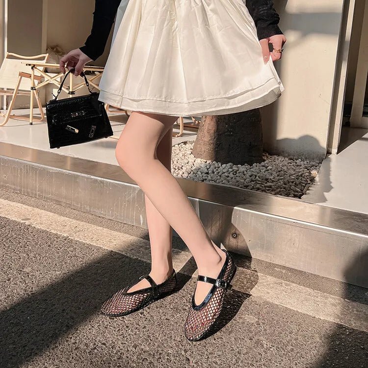 ZEYA - Beatrice Buckled Mesh Ballet Flats