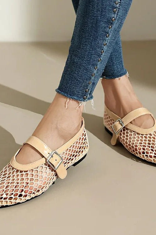 ZEYA - Beatrice Buckled Mesh Ballet Flats