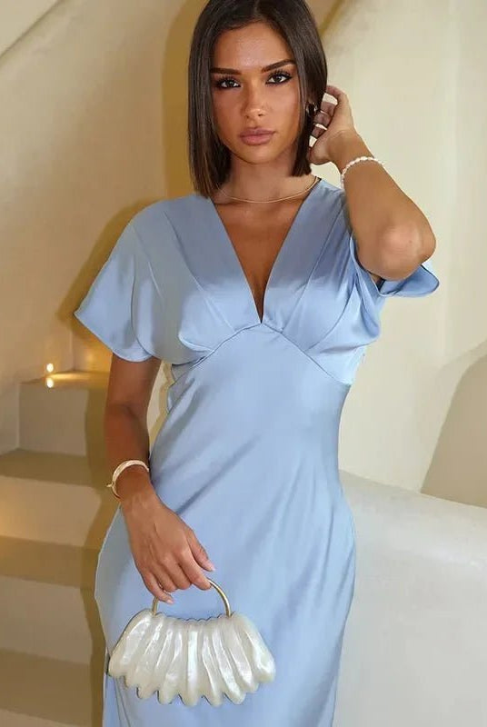 ZEYA - Briona V Neck Satin Midi Dress