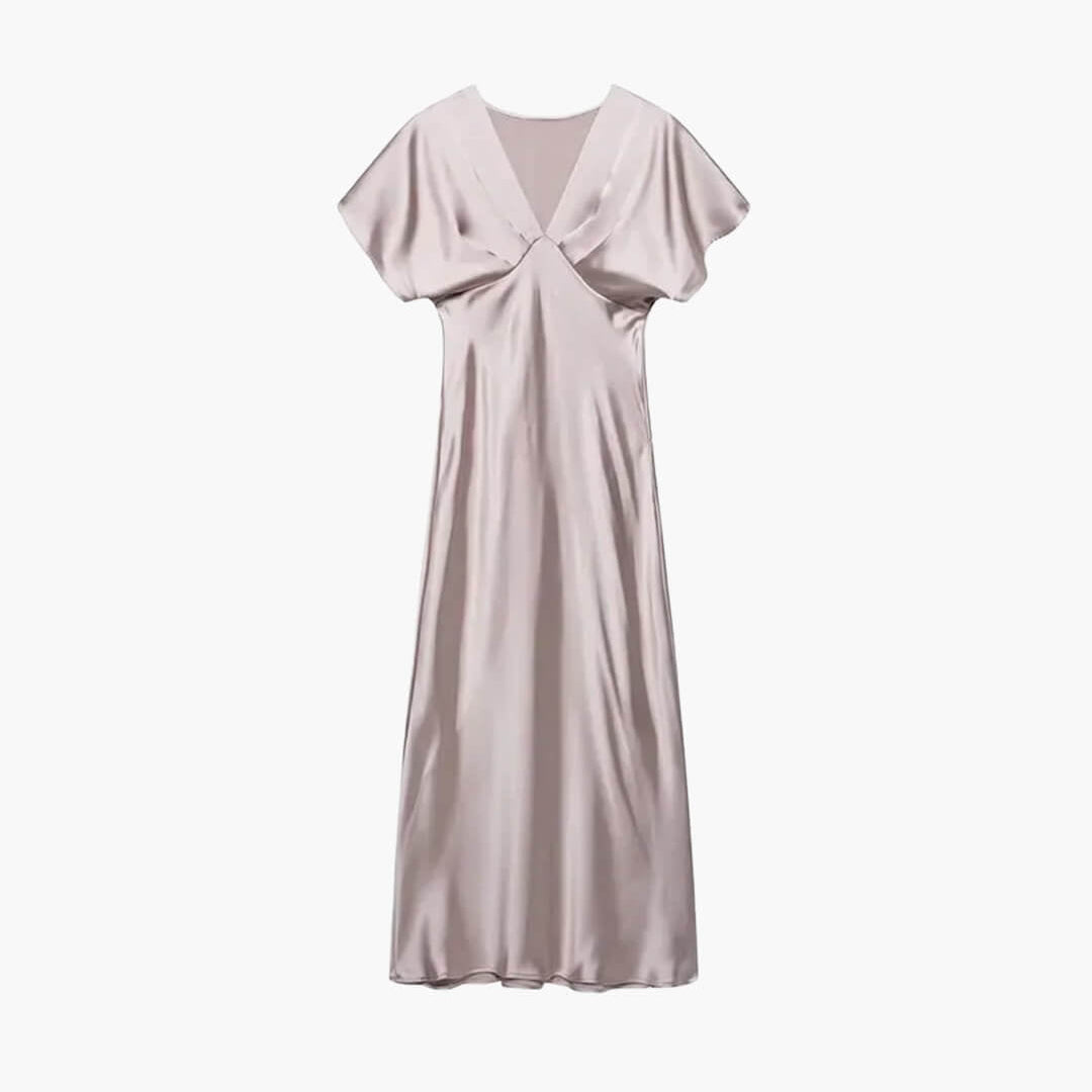 ZEYA - Briona V Neck Satin Midi Dress