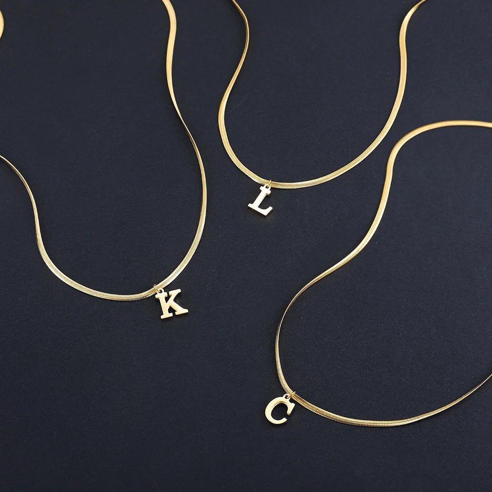 ZEYA - Capriana Inital Necklace - Gold Initial Necklace with A - Z Alphabet Pendant & Elegant Snake Chain