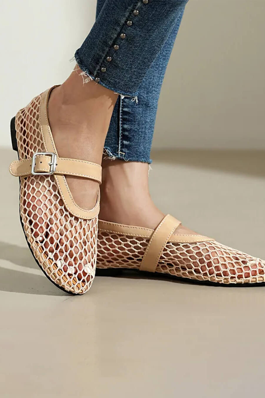 ZEYA - Celeste Buckled Mesh Ballet Flats