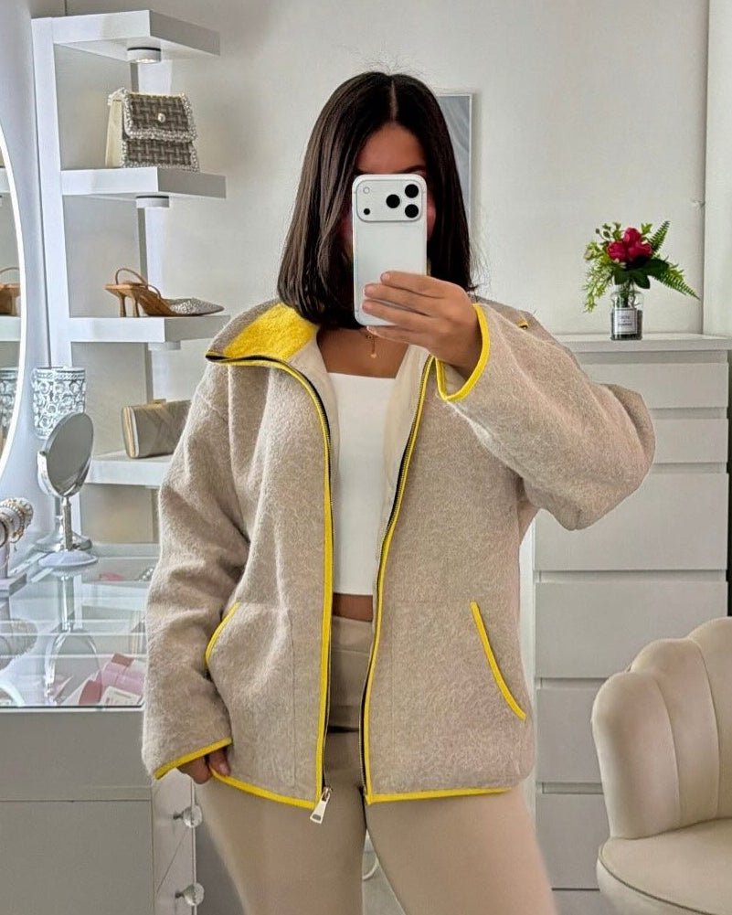 ZEYA - Chloe Stand Collar Contrast Knit Pilot Jacket