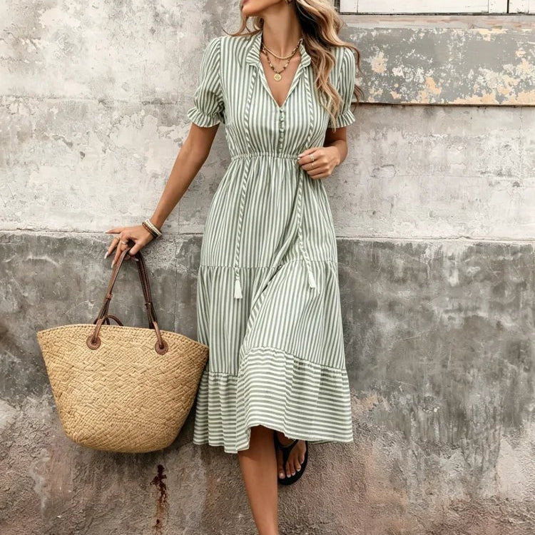 ZEYA - Demetra Striped Tassel Midi Dress