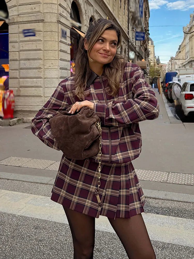 ZEYA - Denise Check Bomber Jacket Skort Set