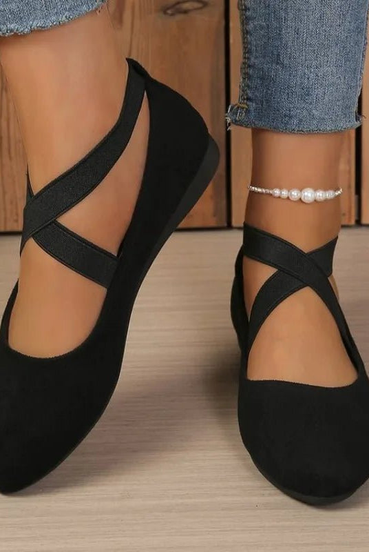 ZEYA - Denise Pointed Toe Cross-Strap Ballet Flats