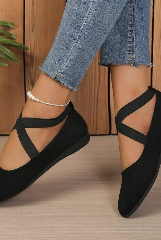 ZEYA - Denise Pointed Toe Cross-Strap Ballet Flats