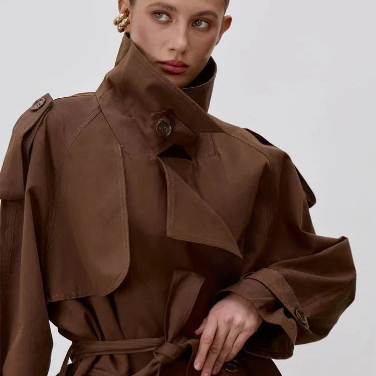 ZEYA - Donna Lace Up Stand Collar Trenchcoat