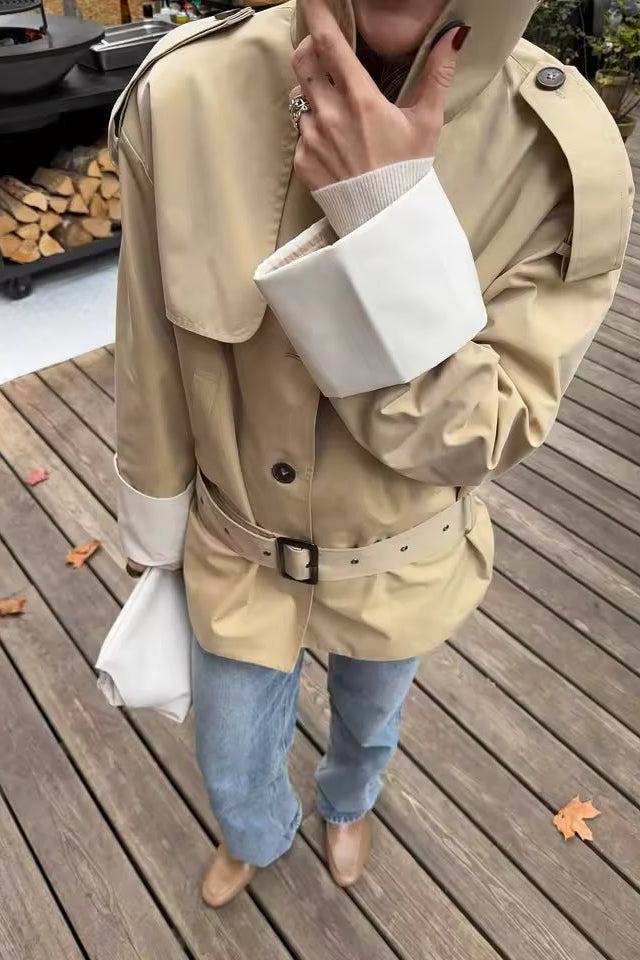 ZEYA - Evelyn Contrast Cuffs Belted Trench Coat