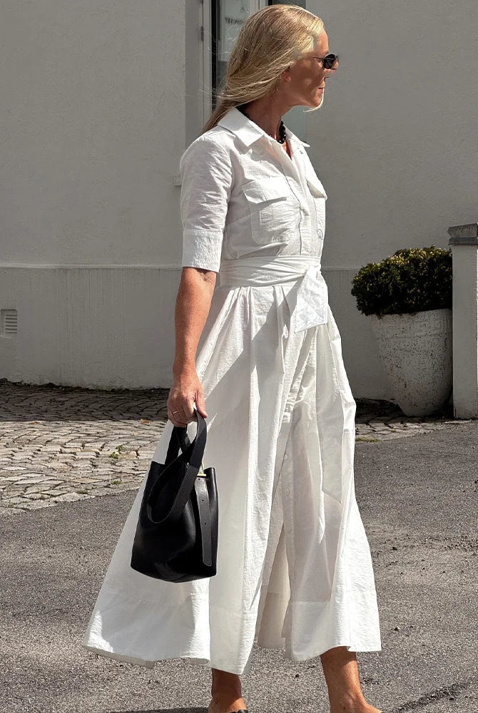ZEYA - Evita Belted Shirt Midi Dress