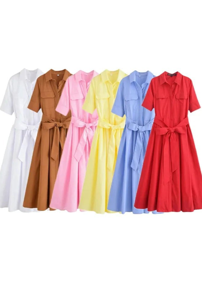 ZEYA - Evita Belted Shirt Midi Dress