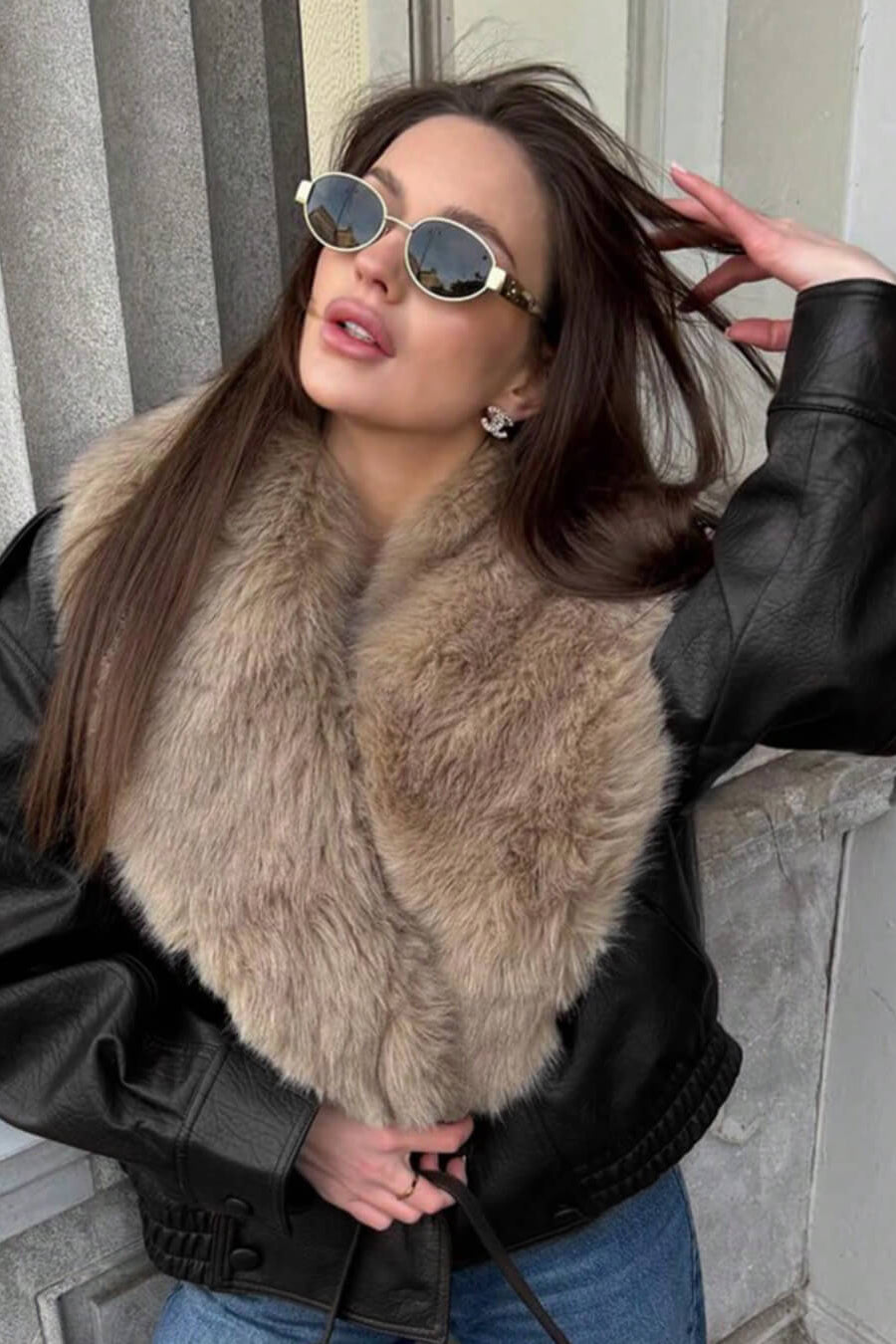 ZEYA - Felicity Faux Leather Jacket with Detachable Fur Collar