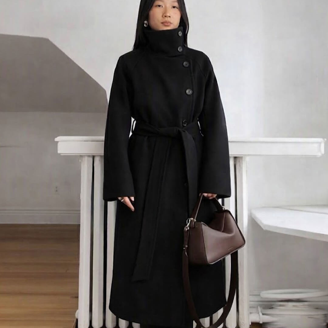 ZEYA - Feline Long Belted High Collar Coat