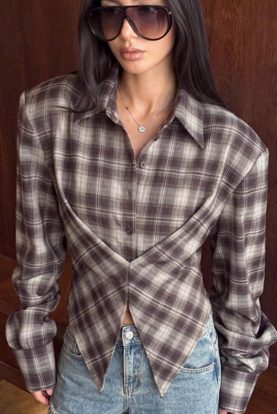 ZEYA - Gloria Plaid Cinched-Waist Polo