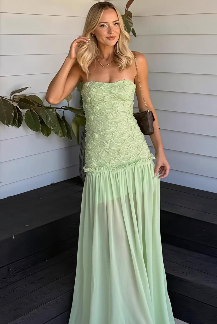 ZEYA - Goldie Strapless Floral Lace Maxi Dress