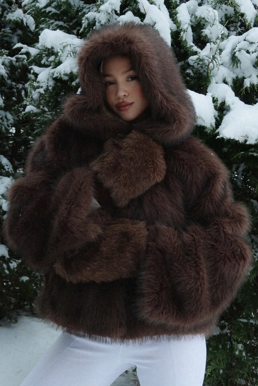 ZEYA - Hannah Faux Fur Hooded Short Coat
