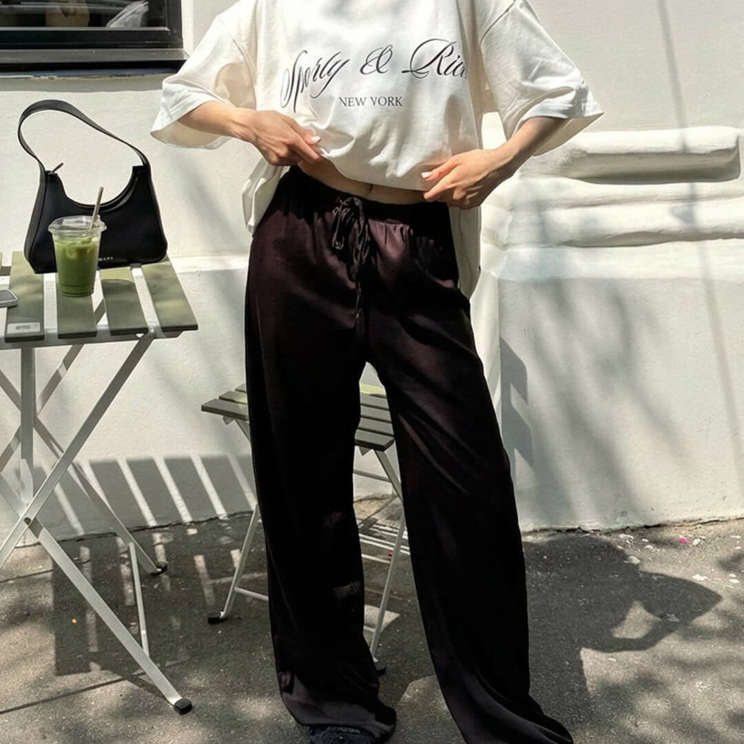ZEYA - Henna High Waist Satin Wide Leg Trousers