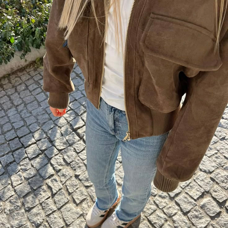 ZEYA - Jean Faux Suede Bomber Jacket