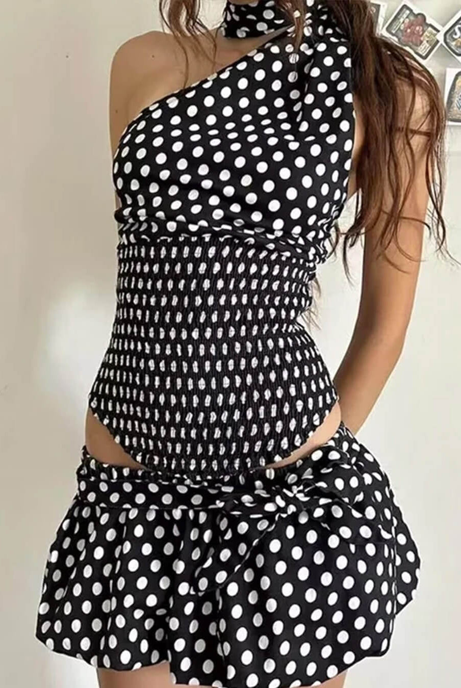 ZEYA - Jenny Polka Dot Elastic Waist Mini Skirt