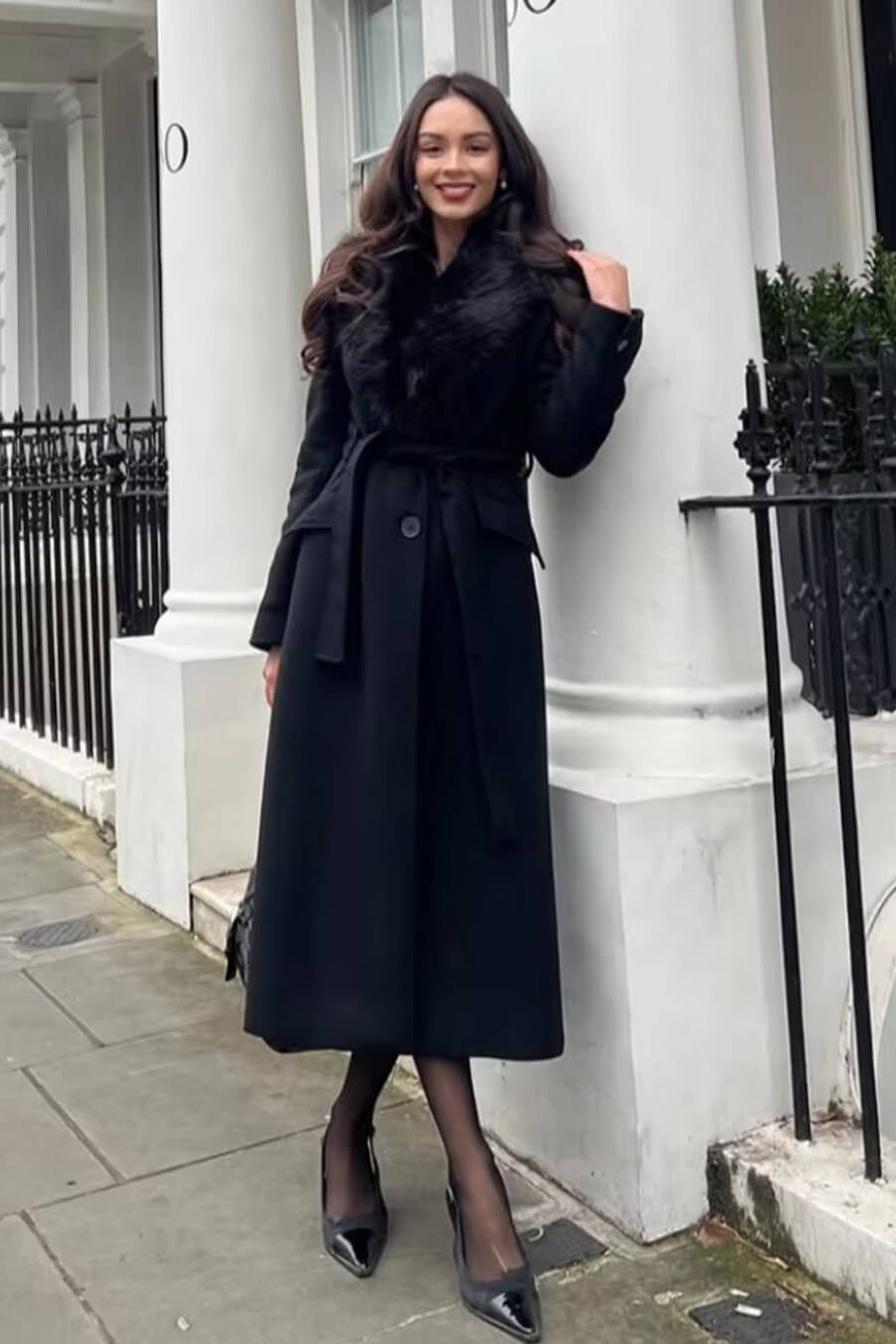 ZEYA - Josie Faux Fur Collar Maxi Coat