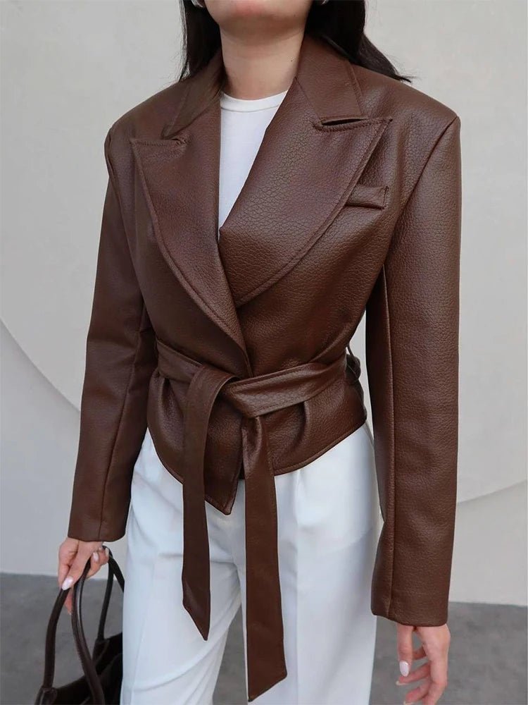 ZEYA - Kate Lace-Up Faux Leather Blazer Jacket
