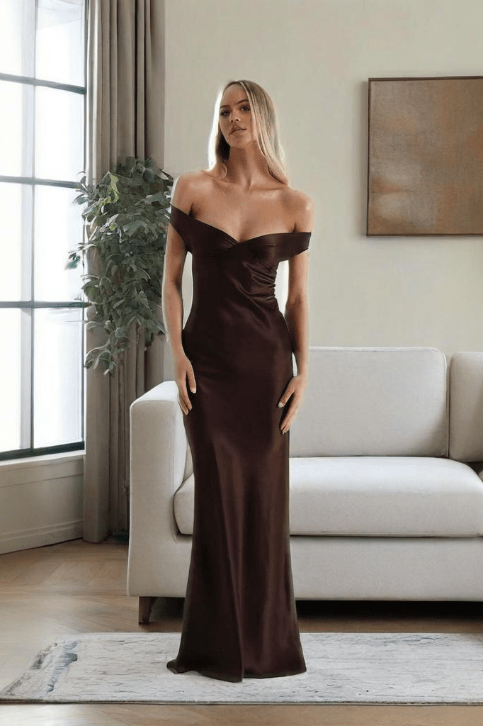 ZEYA - Katelyn Satin Off the Shoulder Maxi Dress