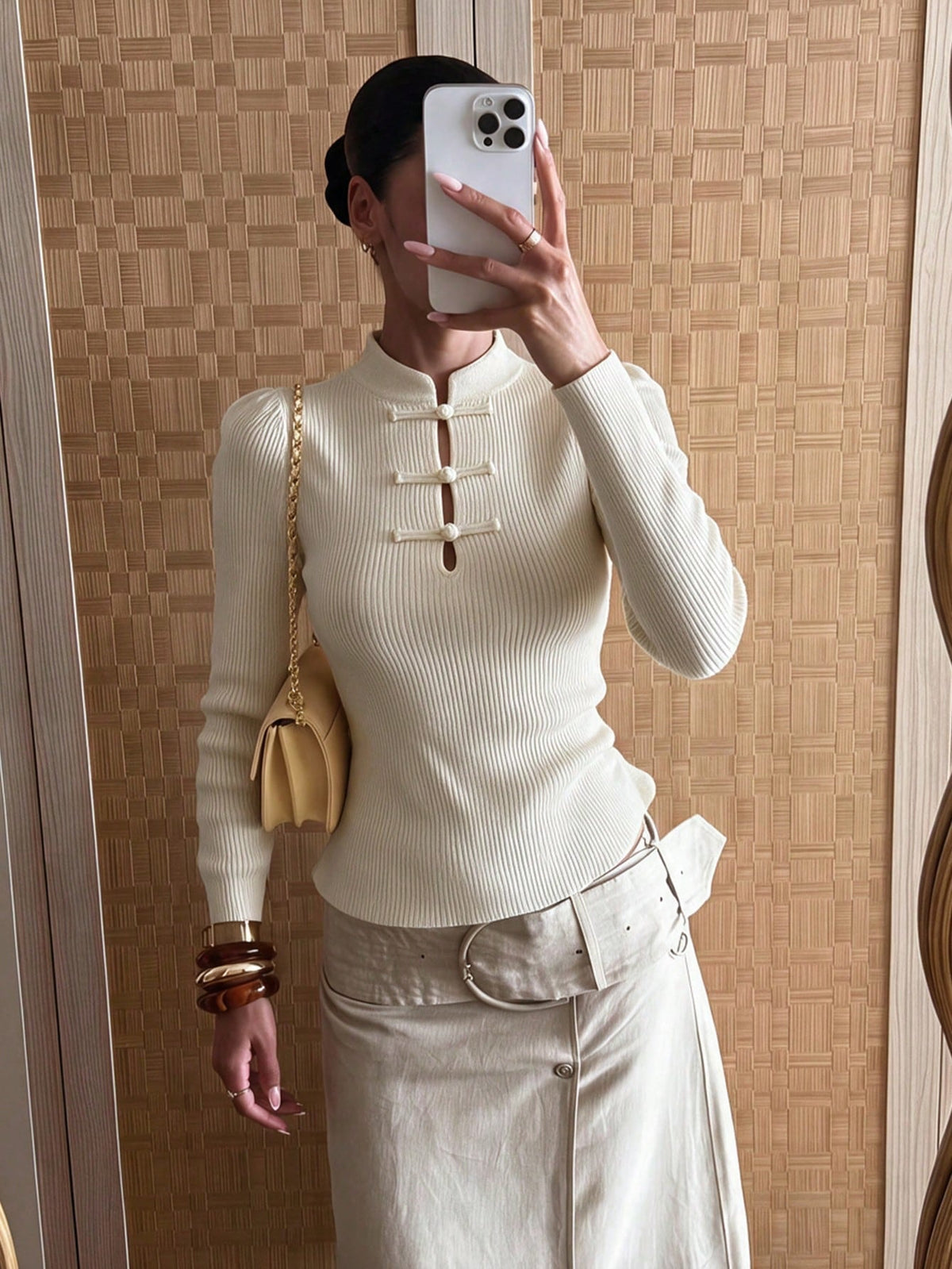 ZEYA - Katie Mandarin Collar Ribbed Knit Top