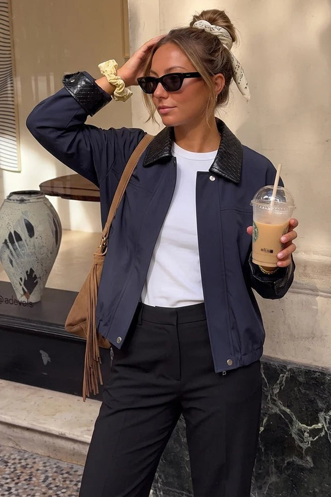 ZEYA - Layla Contrast Collar Bomber Jacket