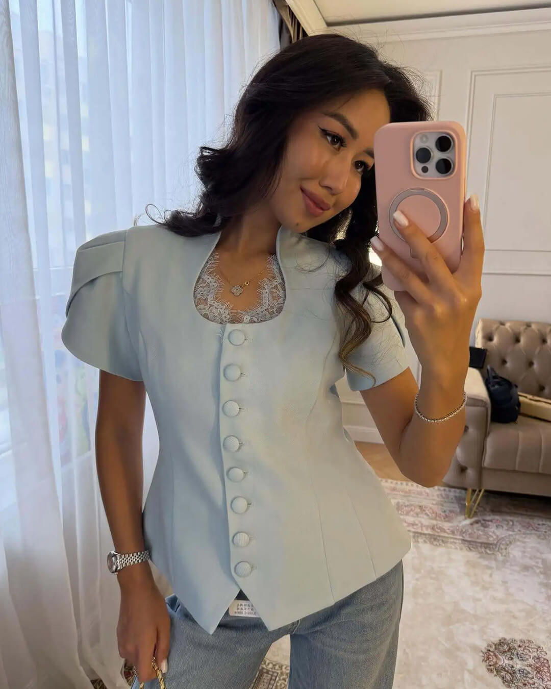 ZEYA - Leah Button Front Stand Collar Top