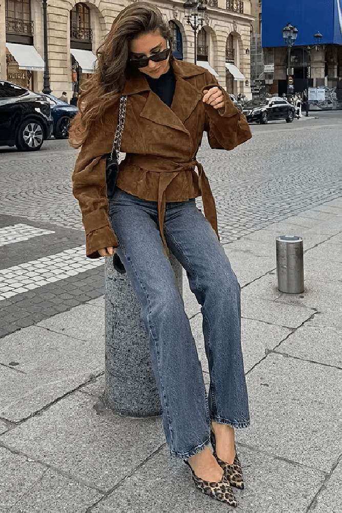 ZEYA - Lisa Faux Suede Belted Wrap Jacket