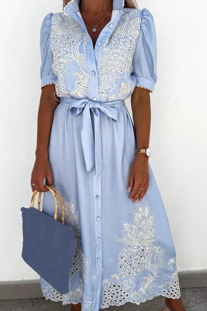 ZEYA - Margot Embroidered Lace-Up Maxi Dress