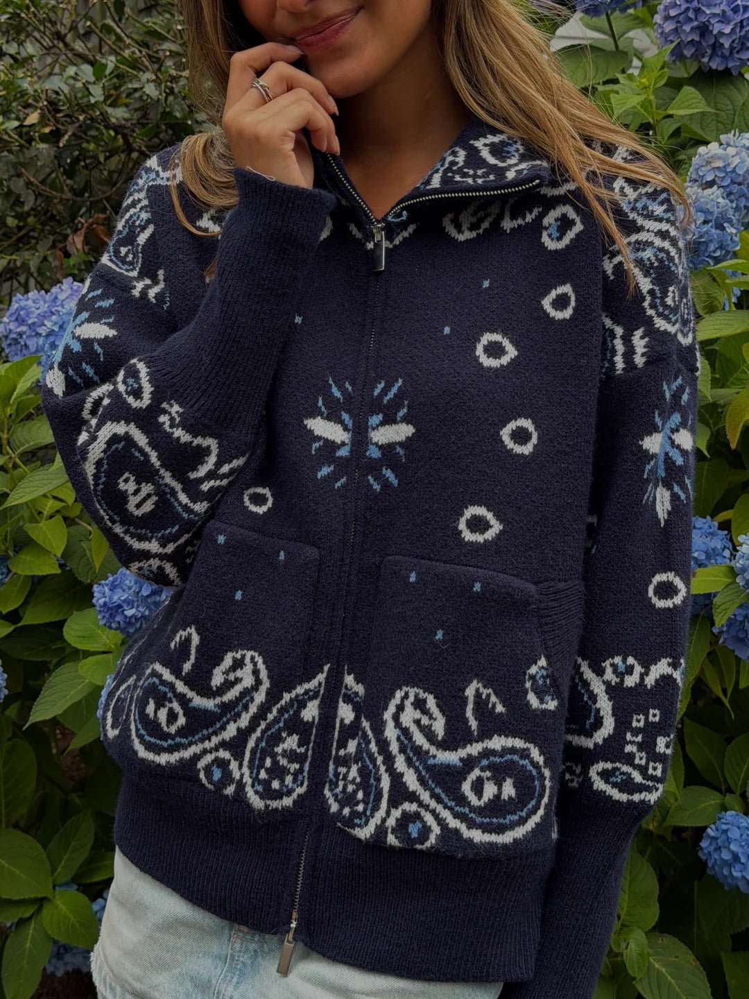 ZEYA - Melanie Paisley Zip-Up Knit Jacket