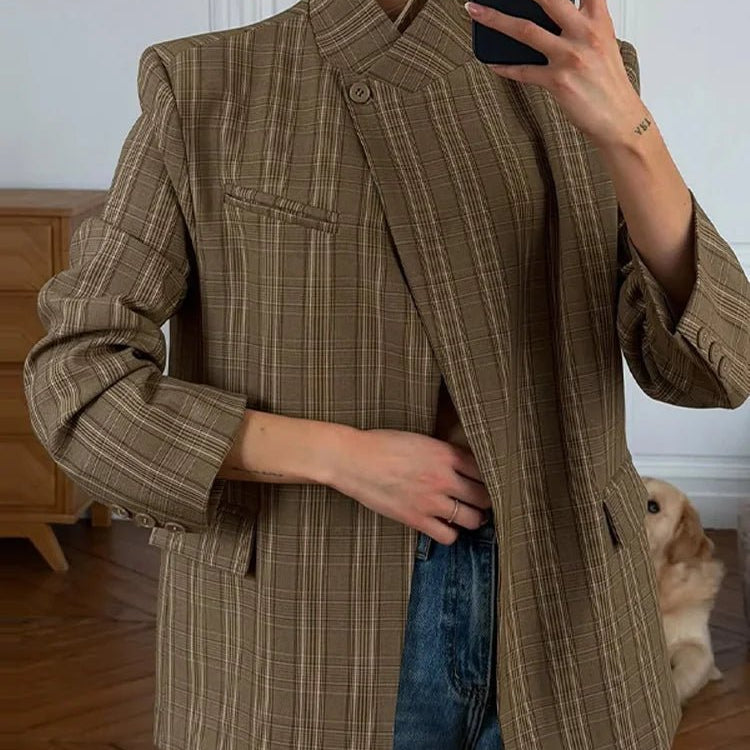ZEYA - Melanie Plaid Stand Collar Blazer