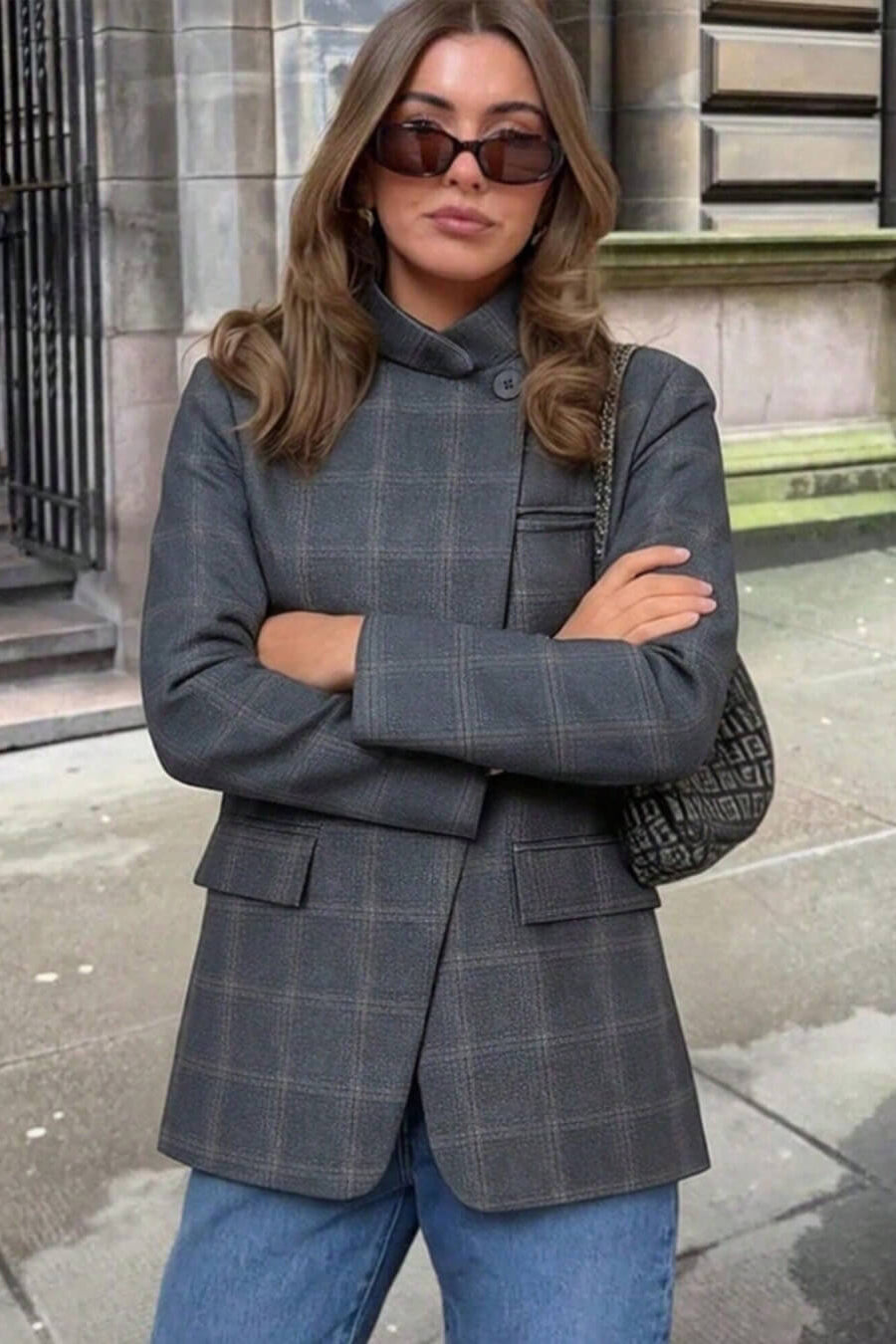 ZEYA - Melanie Plaid Stand Collar Blazer