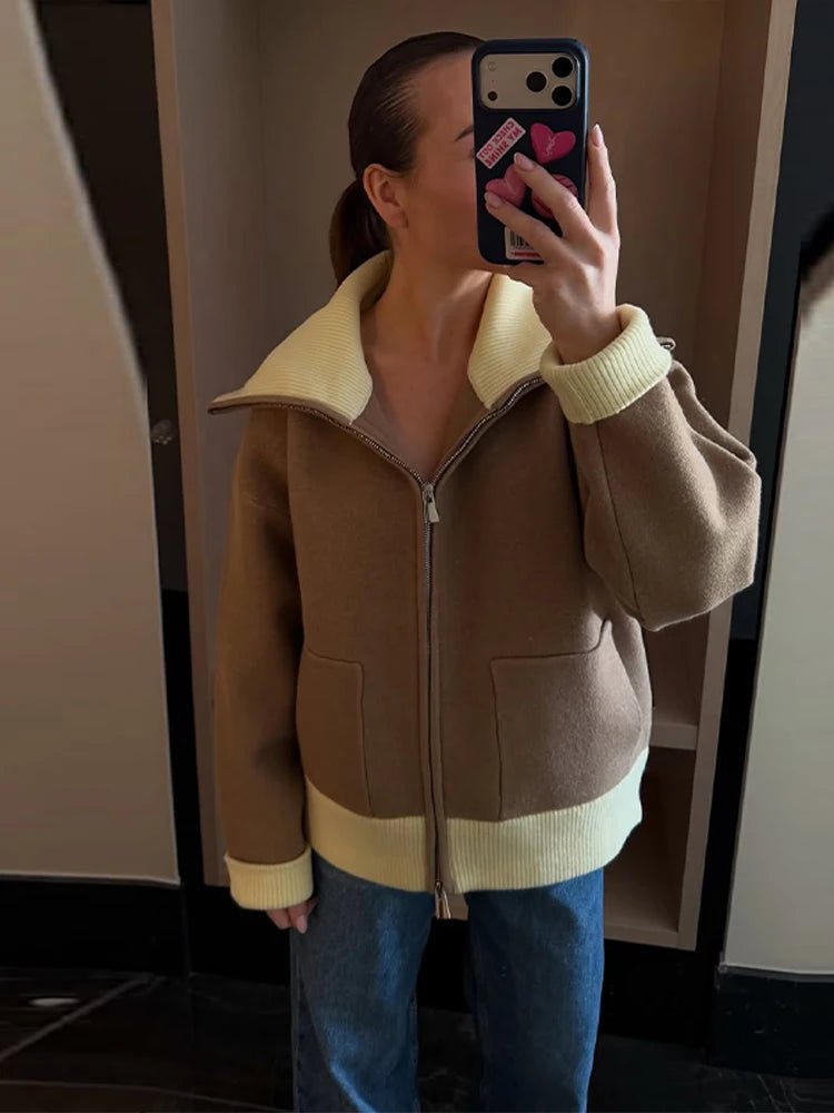 ZEYA - Monica Contrast Zip-Up Knit Cardigan