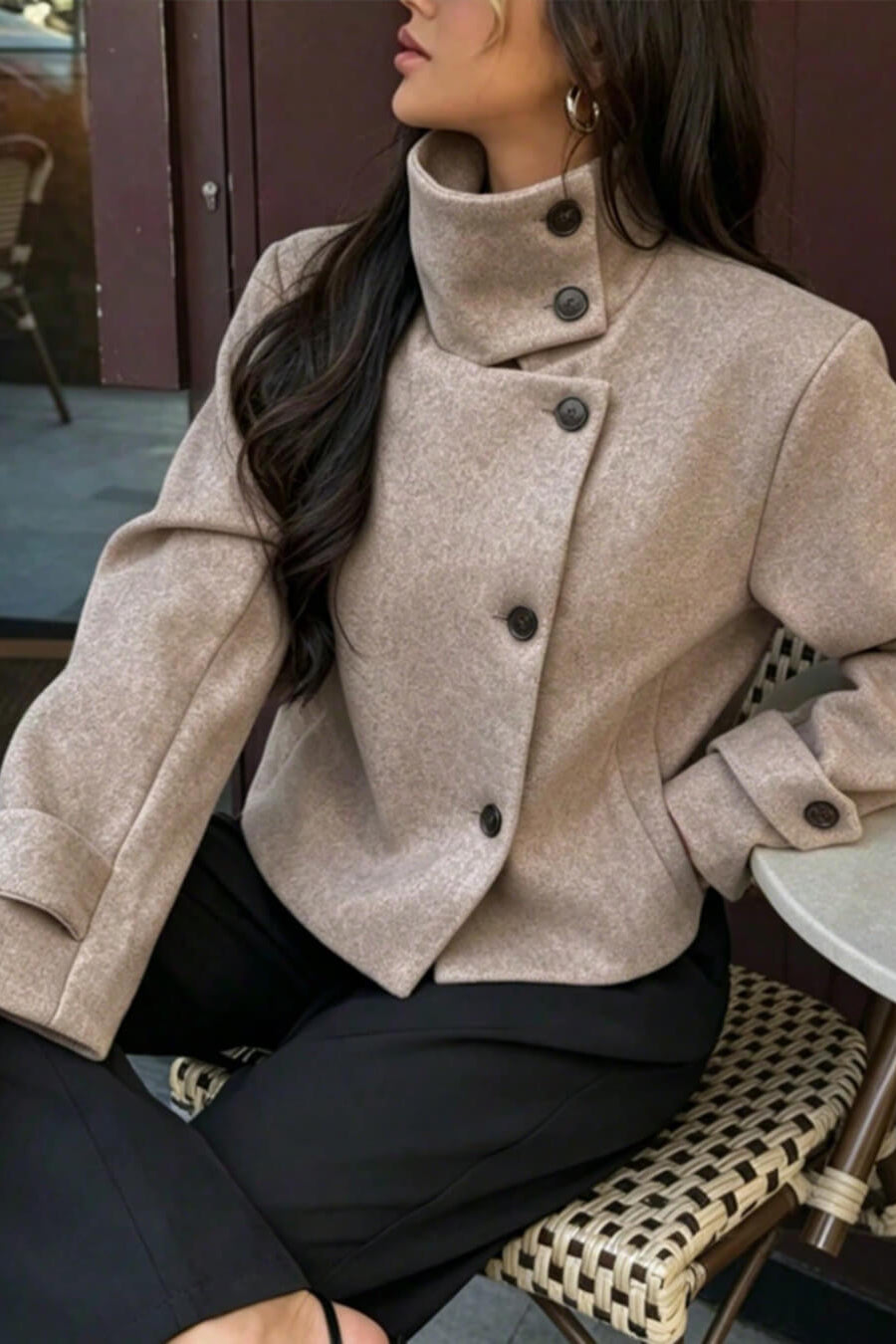 ZEYA - Monica Rose Buckle Stand Collar Coat