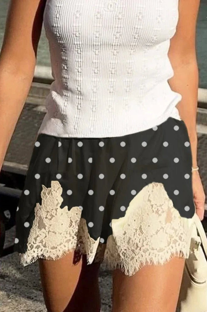 ZEYA - Natasha Polka Dot Lace Trim Shorts