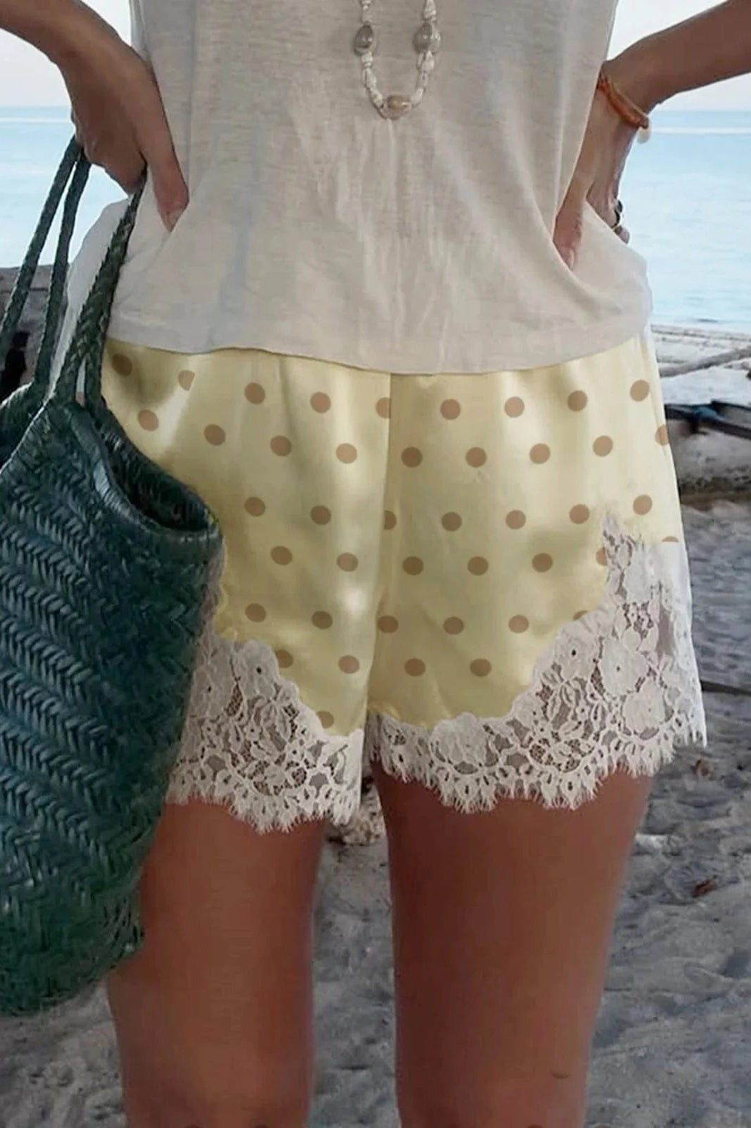 ZEYA - Natasha Polka Dot Lace Trim Shorts