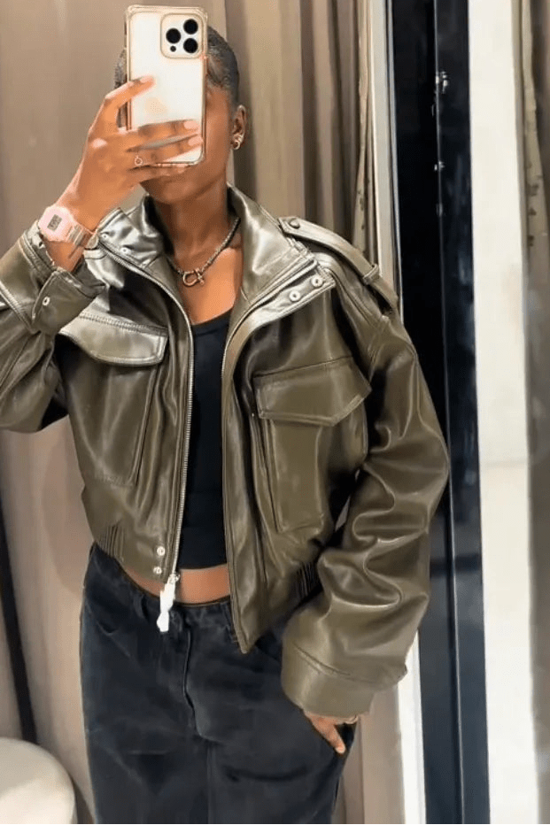 ZEYA - Sofia Faux Leather Bomber Jacket