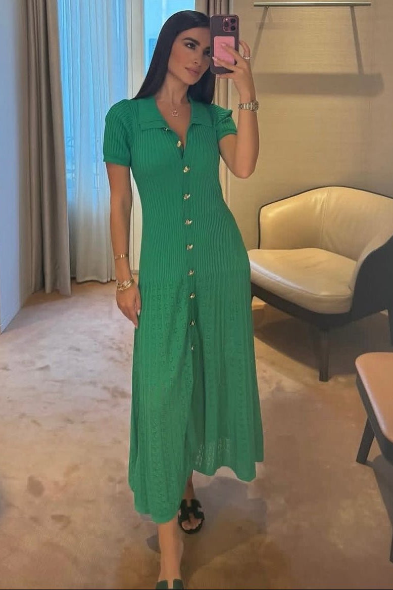 ZEYA - Sophia Ribbed Knit Polo Maxi Dress