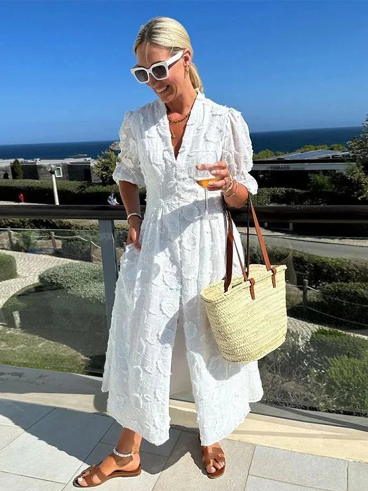 ZEYA - Teresa Embroidered Lace V-Neck Midi Dress