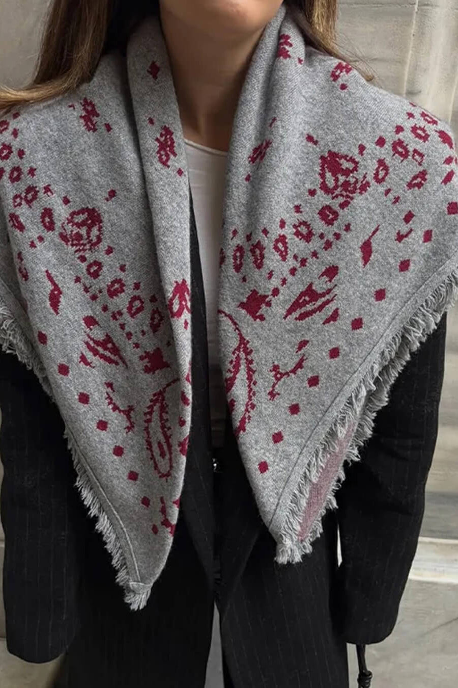 ZEYA - Terry Knitted Fringed Square Scarf