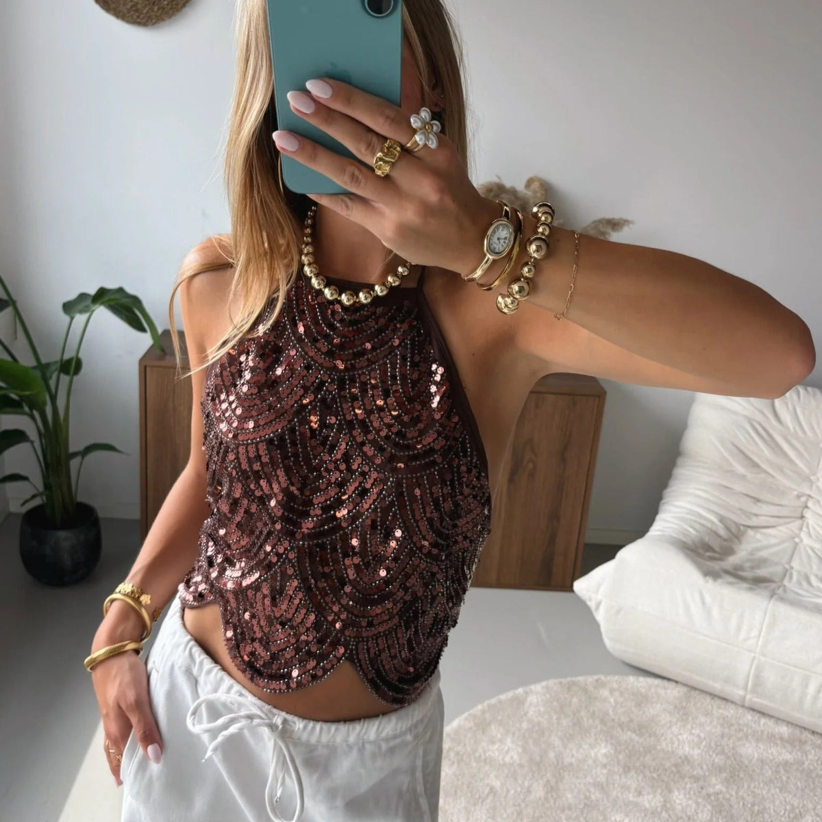 ZEYA - Valerie Sequin Halter Top